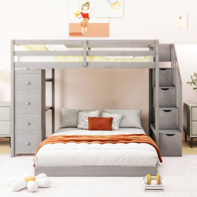 Jasten Platform Storage Bed,Twin Over Full Bunk Bed with 3-layer Shelves, Drawers and Storage Stairs -  Harriet Bee, B00128EBA05248D0BDC0FA2D047EAE42