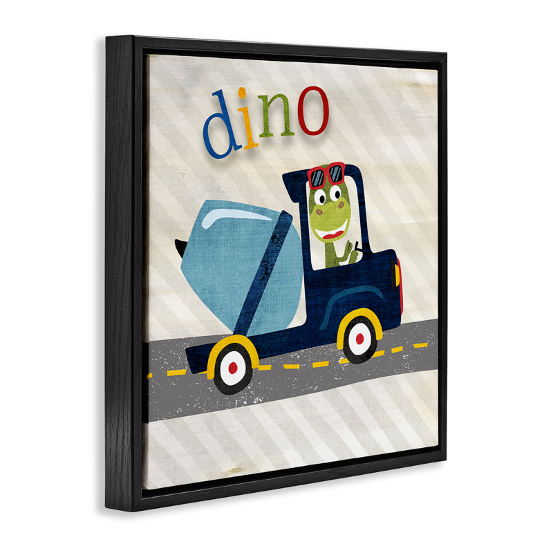 Dino dans un camion de construction, Cadre flottant noir de jais, H 18 po x l 18 po