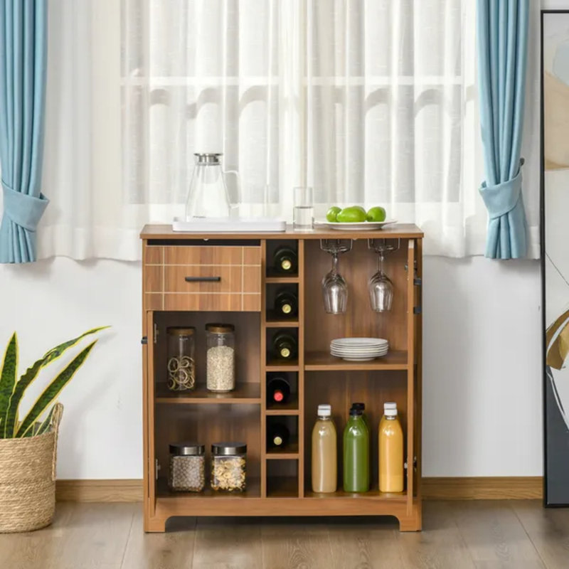 Armoire à vin brune avec porte-bouteilles et rangement pour 6 bouteilles