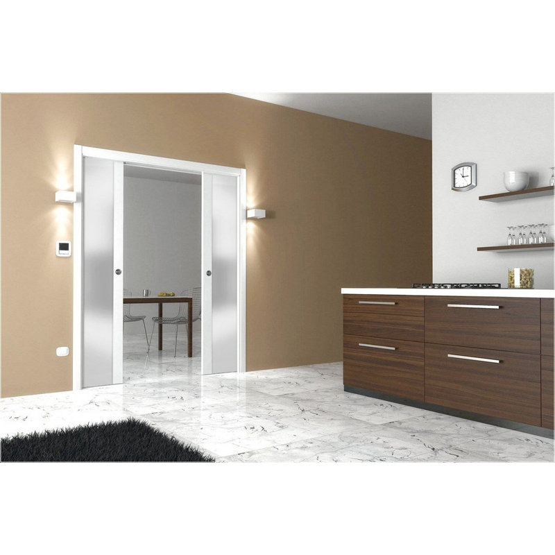 Portes coulissantes en verre givré Planum, 60 po x 80 po, Satin blanc