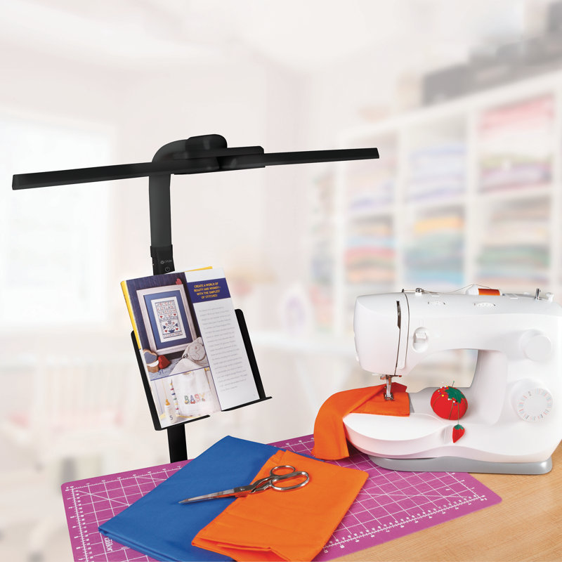 OttLite Dual Shade LED Standing Floor Lamp Adjustable Stand with USB and Flexible Neck - 4 Settings, Black