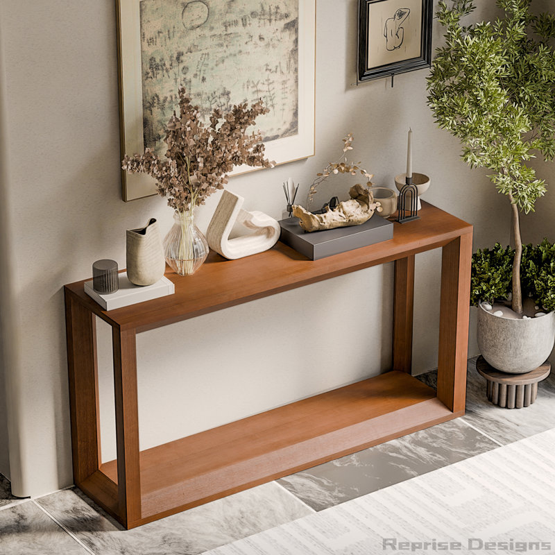 Console rectangulaire de 60 po en placage de bois massif, table de canapé large, table de canapé derrière avec amplement de rangement pour le vestibule et le salon
