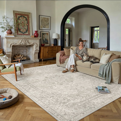 Tapis lavable à motif médaillon rétro avec envers antidérapant
