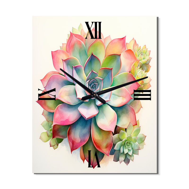 Blossoming Succulent Tender Retro Pink I - Succulent Très horloges murales, Petit