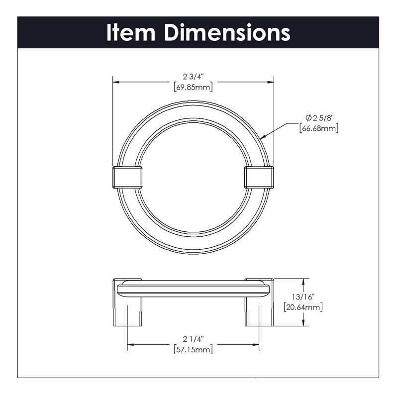 Bijou Odette Collection Ring Pull 2-1/4 Inch Center to Center, Satin Nickel