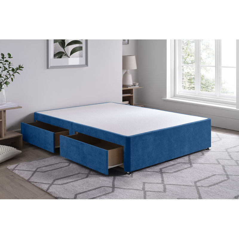 Naples Divan Bed Base, Blue, Single (3'), Left Side Drawers