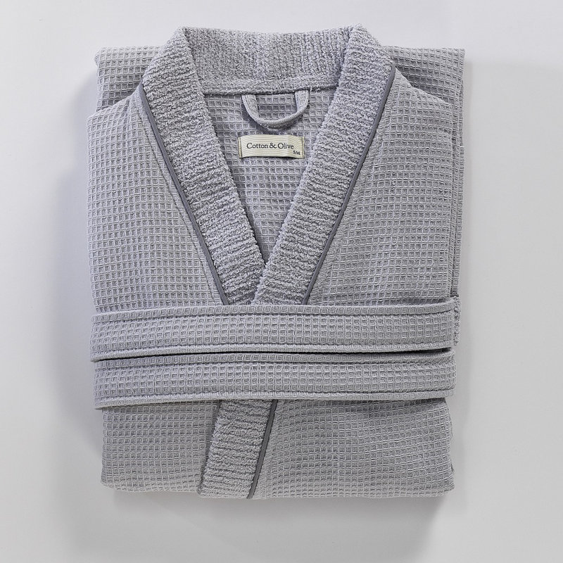 Hammd Waffle Gender Neutral Mid-Calf Bathrobe with Pockets, S/M, Grey