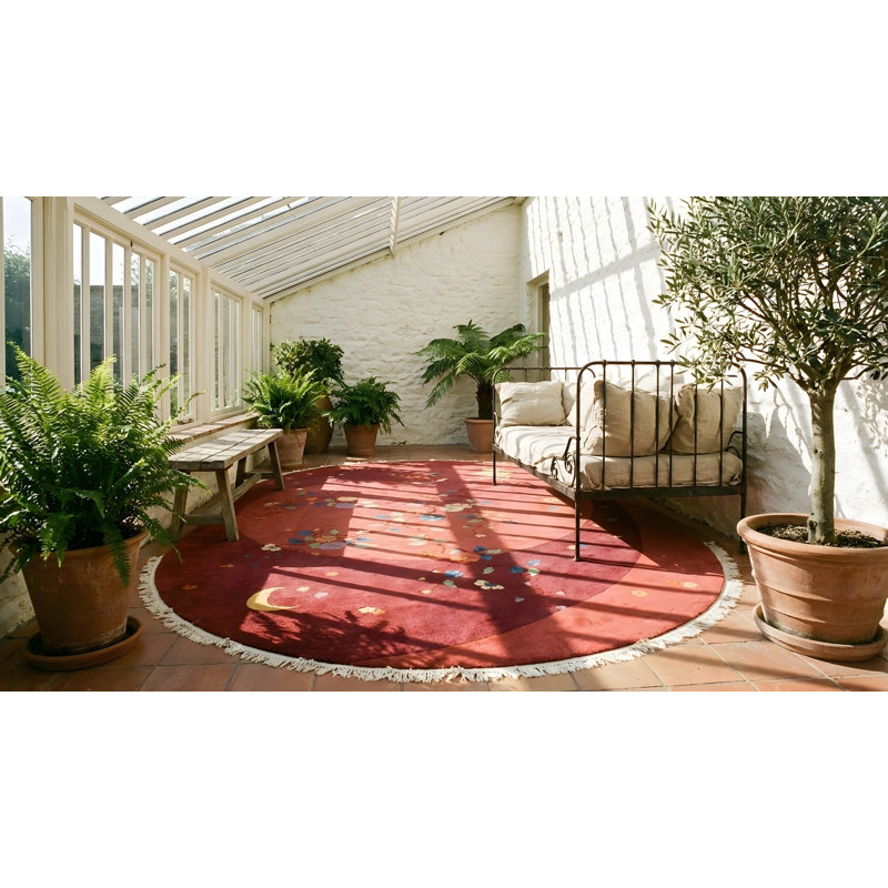 Oval Shape Antique Artistic Swirl Pattern Rustic Red Siena Color Art Deco Chinese Rug
