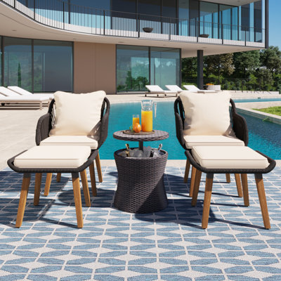 Ensemble de chaises de patio 5 pièces K&K, ensemble de conversation avec table de bar en osier, repose-pieds, ensemble bistro d'extérieur pour porche, cour, balcon, bord de piscine