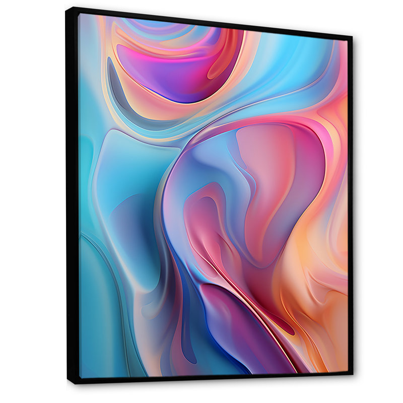 «Transitional Pink and Blue Shapes IV», art mural abstrait sur toile, Cadre flottant noir, H 40 po x l 30 po x P 1,5 po