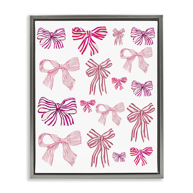 "Varied Pink Bows", art mural encadré par Amelia Noyes, Cadre flottant gris lustré, H 21 po x l 17 po