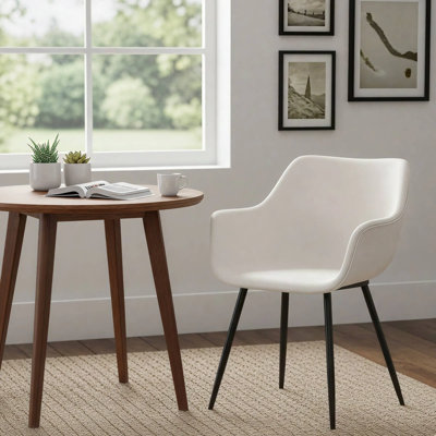 Haglund Leather Dining Chair with Powder-Coated Iron Legs Accent Side Chair Foam Padded Seat Versatile Kitchen Chair for Modern Home and Kitchen