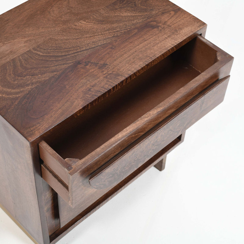 Table de chevet en bois avec 1 tiroir, finition noyer