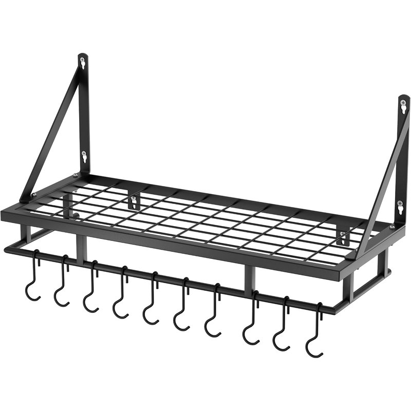 Support mural pour casseroles et poêles de cuisine de 61 cm (24 po), 10 crochets, noir mat