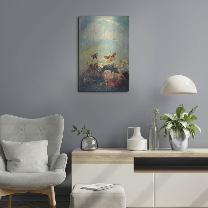 Art mural en métal Rosalind Wheeler «Butterflies» par Odilon Redon, H 24 po x l 16 po