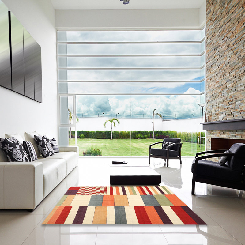Tapis de zone rouge/mauve contemporaine, Carré 7 pi