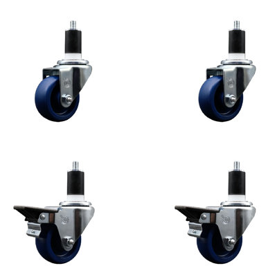 Ensemble de roulettes extensibles pivotantes en poly de 3 pouces de 1 1/2 po à 2 roues SCC