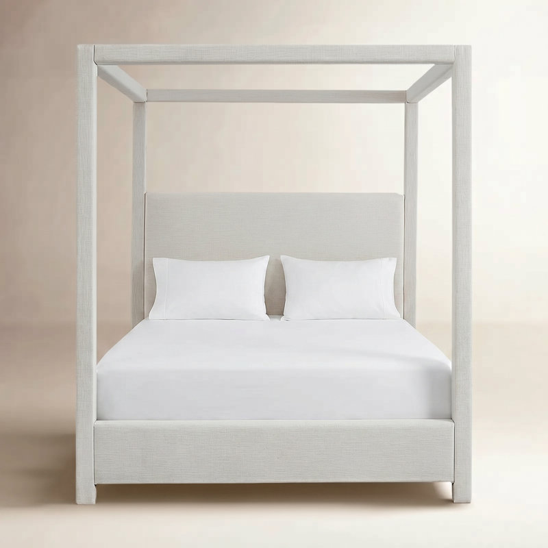 Mistaya Dunwich Solid Wood and Upholstered Platform, Cream Linen, Full