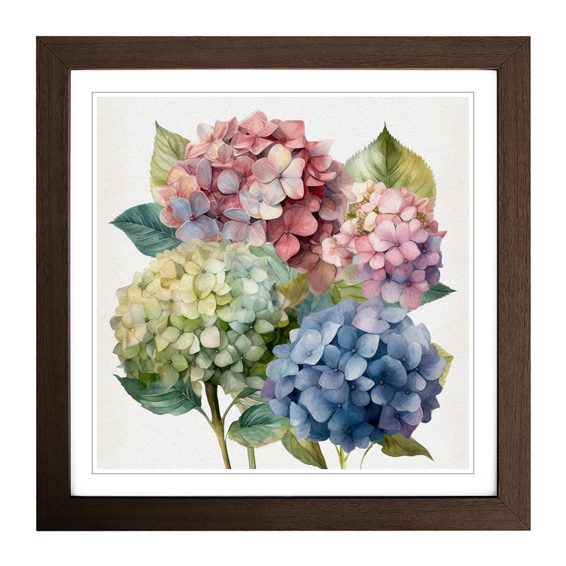 Hydrangea Floral No.2 - Single Picture Frame Print on Wood, Walnut