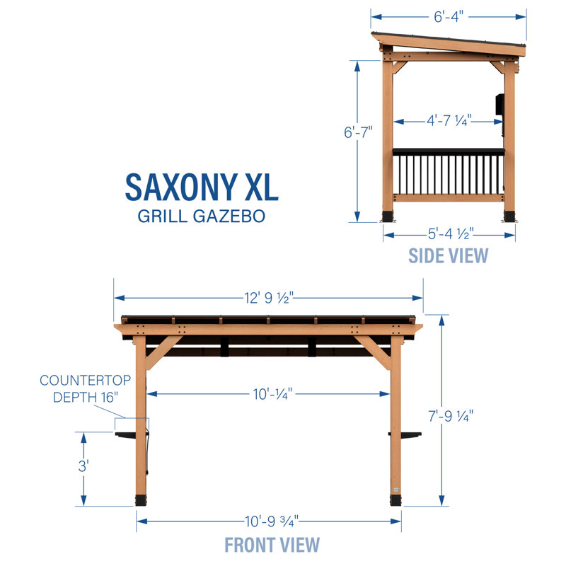 Saxony XL Cedar and Black Steel Grill Gazebo