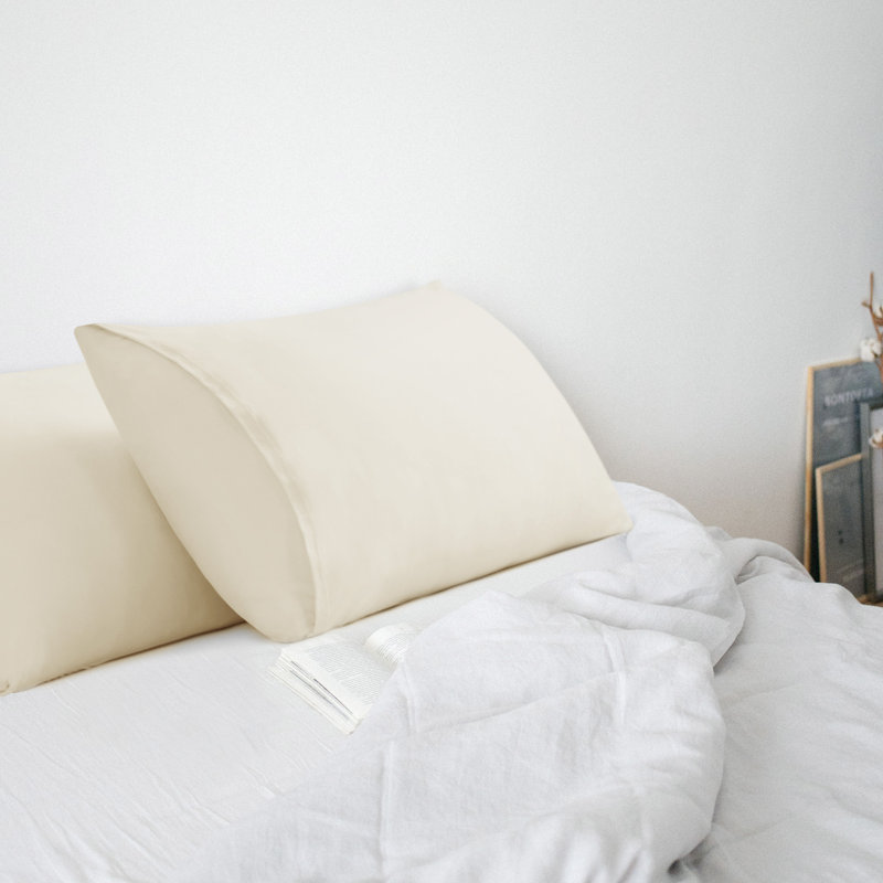 Taies d'oreiller en jersey extensible avec fermeture à enveloppe, Beige, Taie d'oreiller très grande
