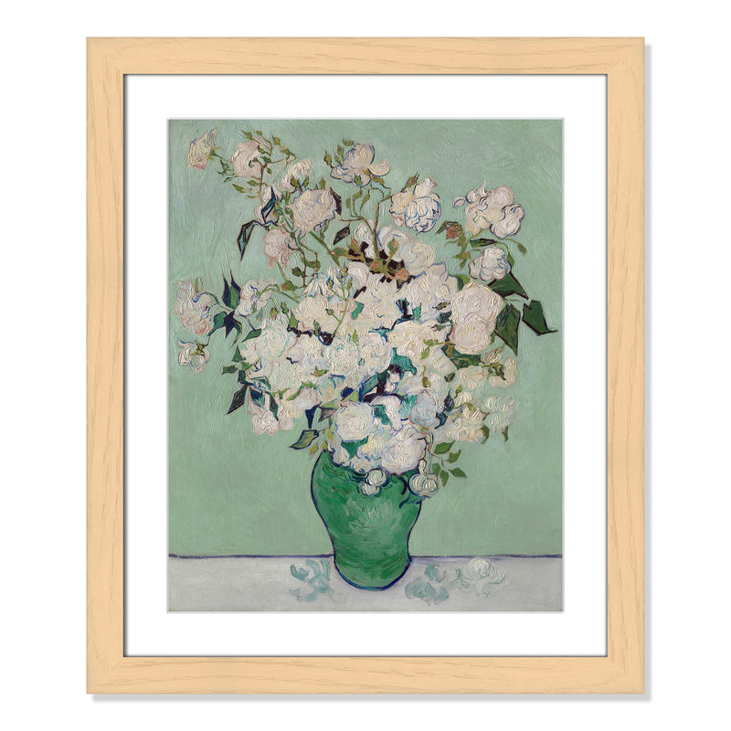 Roses encadrées sur papier par Vincent Van Gogh, reproduction, H 27 po x l 23 po x P 1,25 po, Cadre cube naturel mat