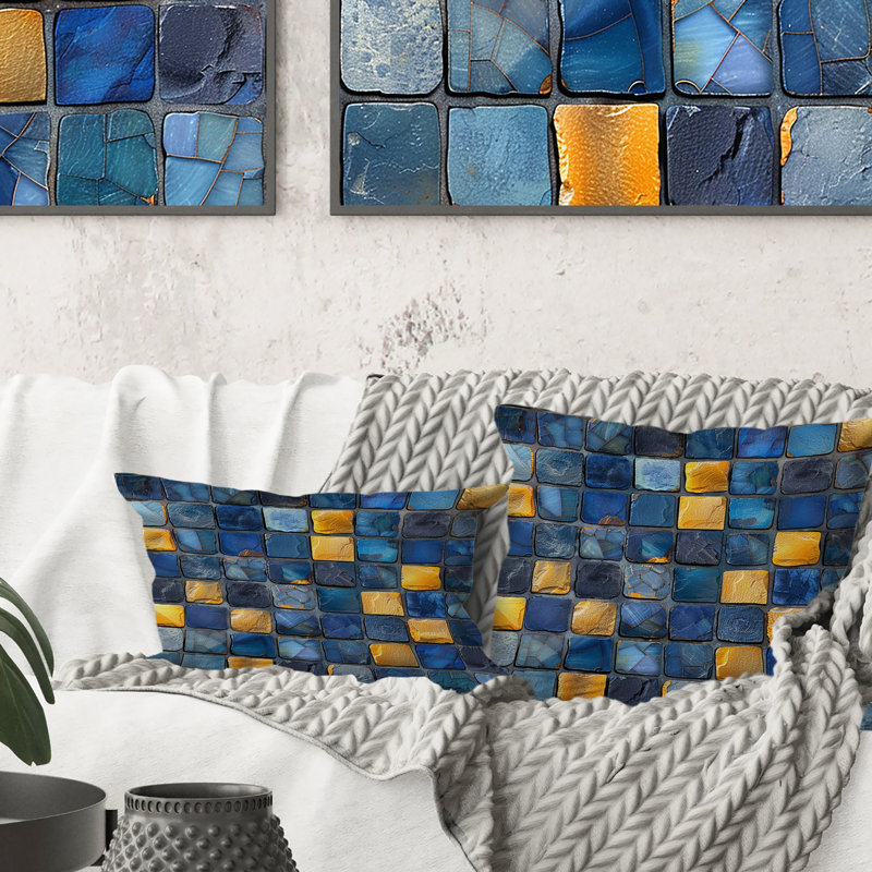 Carreaux de mosaïque bleu et jaune Midcentury I - Midcentury, H 16 po x l 16 po