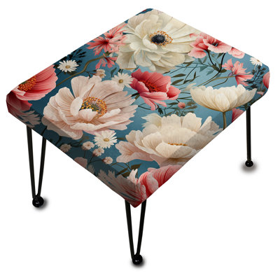 Ivoire et corail motif campagne anglaise - Repose-pieds rectangulaire floral