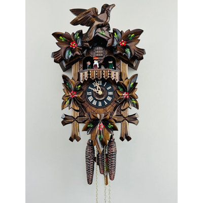  14" Cuckoo Clock with Hourly Dancers and Hand-Carved Leaves