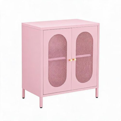 Armoire de rangement d'entrée en métal verrouillable avec portes - Meuble d'appoint style casier en acier - Étagère réglable, revêtement en poudre imperméable, buffet autoportant pour couloir ou salle de bain - Rose