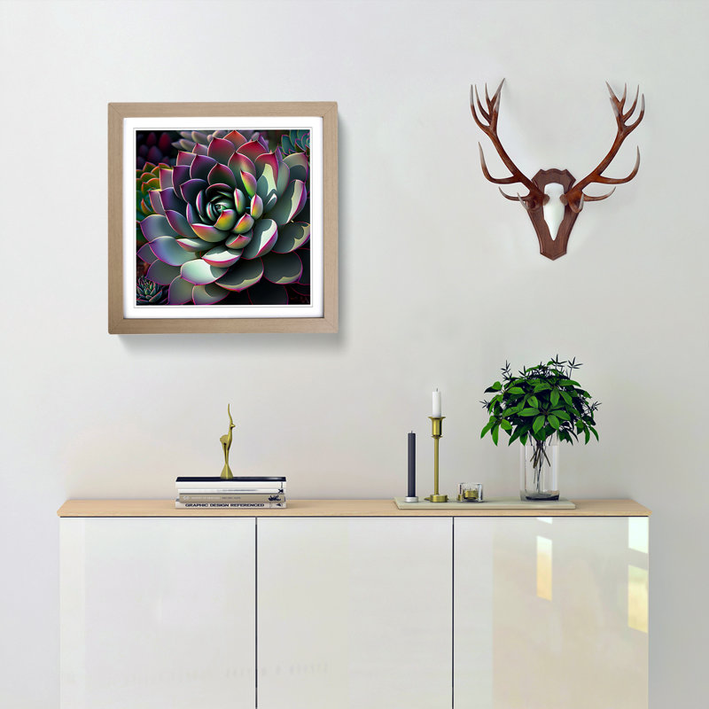 Succulent Digital Art - Single Picture Frame Print on Wood, Oak