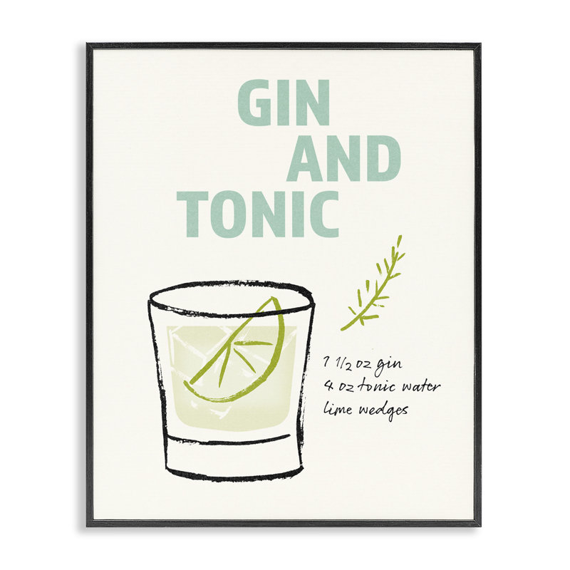 Art de recette de gin tonic par Victoria Barnes, Giclée encadrée noir minuit, H 14 po x l 11 po
