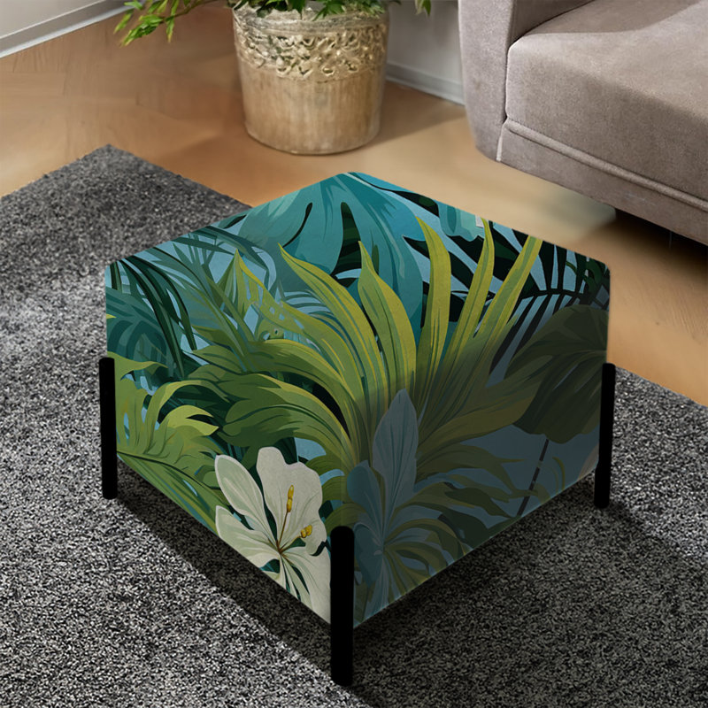 Azur et auvent vert motif tropical III - repose-pieds carré tropical