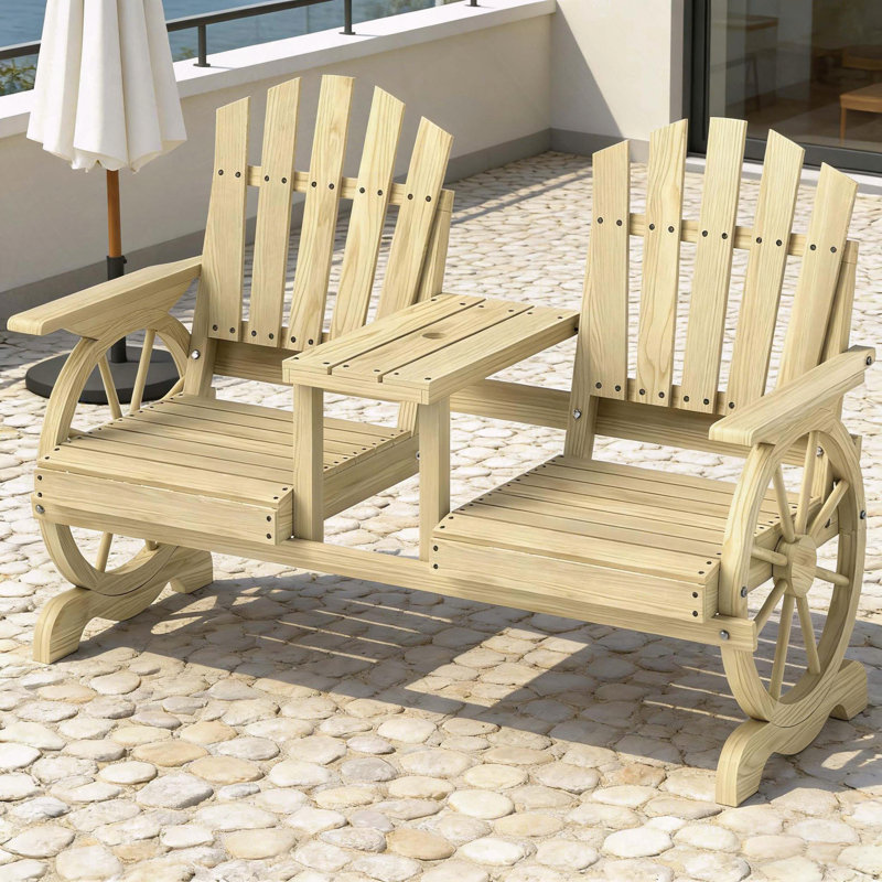 Banc de jardin en bois de sapin à haut dossier résistant aux intempéries, Bois naturel