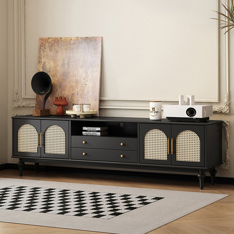 Meuble télé moderne en bois massif noir, 22.83"H x 78.74"L x 15.75"W