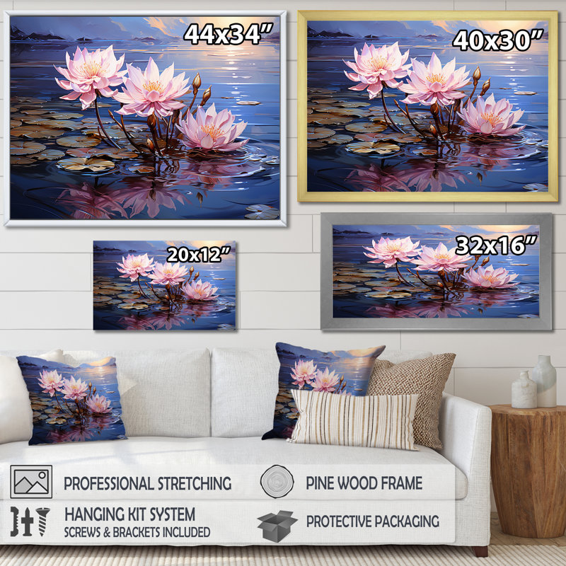 Impression sur toile encadrée «Riverside Blooms fleurs sur rivière II», H 12 po x l 20 po x P 1 po, Cadre flottant noir