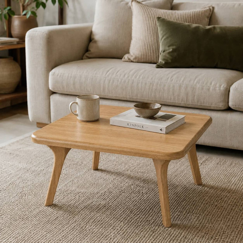 Table basse carrée en bois de chêne massif Sidney, 18" H x 44" L x 44" W