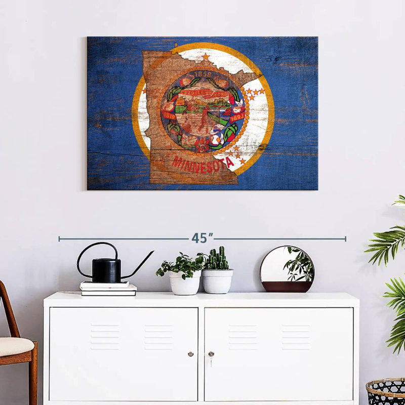 Borges State Map Over Minnesota Flag, 24" H x 36" W