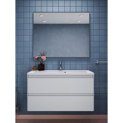 Ensemble de meuble-lavabo simple autoportant 23,4 po avec plateau en céramique avec miroir Jenin