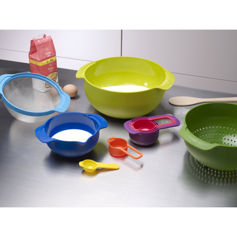 Nest 9-Piece Food Preparation Set with Nesting Mixing Bowls and Measuring Cups, Multicolor