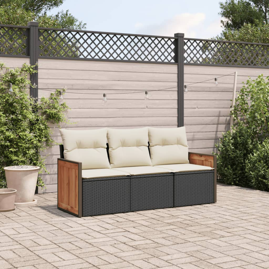 Vidaxl 3-Tlg. Garten-Sofagarnitur Mit Kissen Schwarz Polyrattan