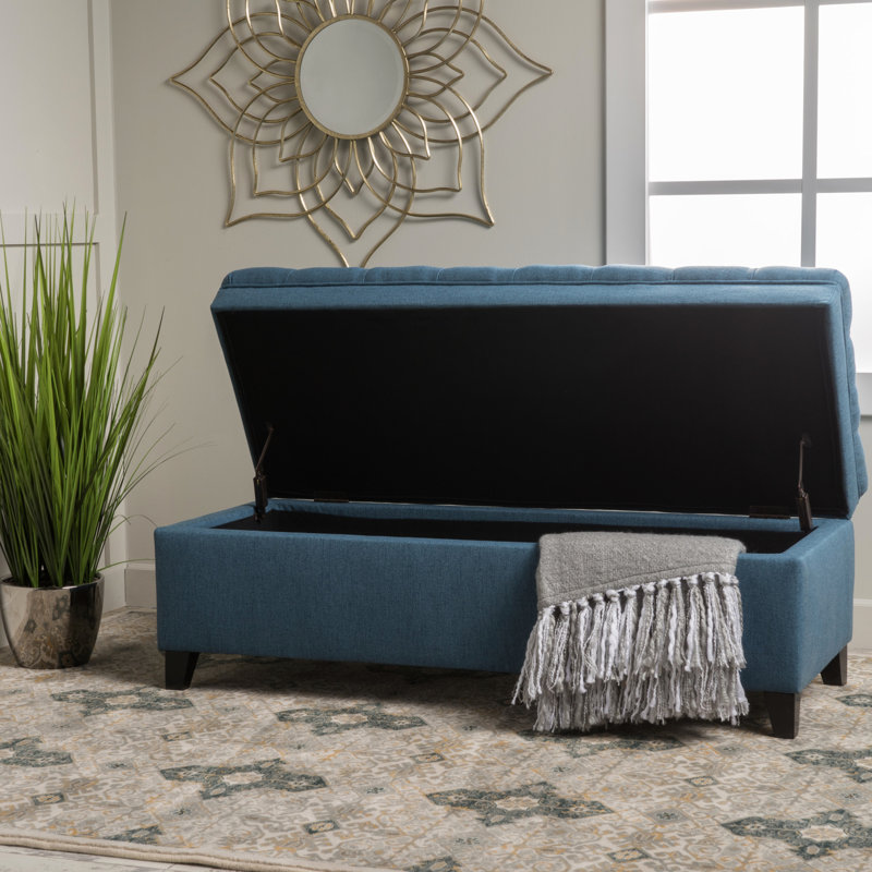 Blue Fabric Storage With Construction And Birch Legs - Living Room Piece Leg 51.27d X 20.97w 18.30h, Blue