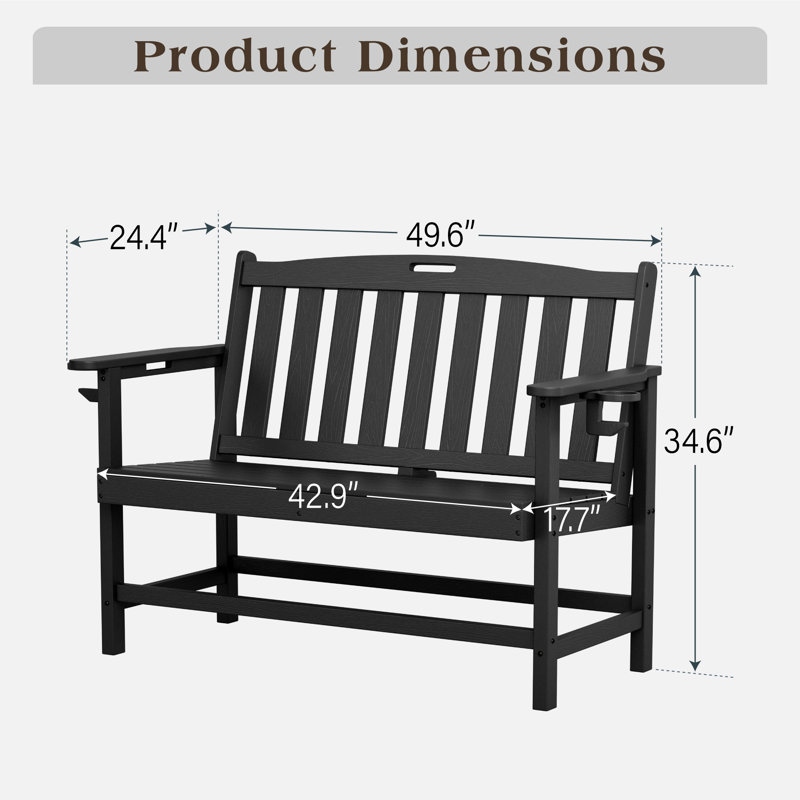 High-Density Polyethylene (HDPE) Outdoor Bench, Black