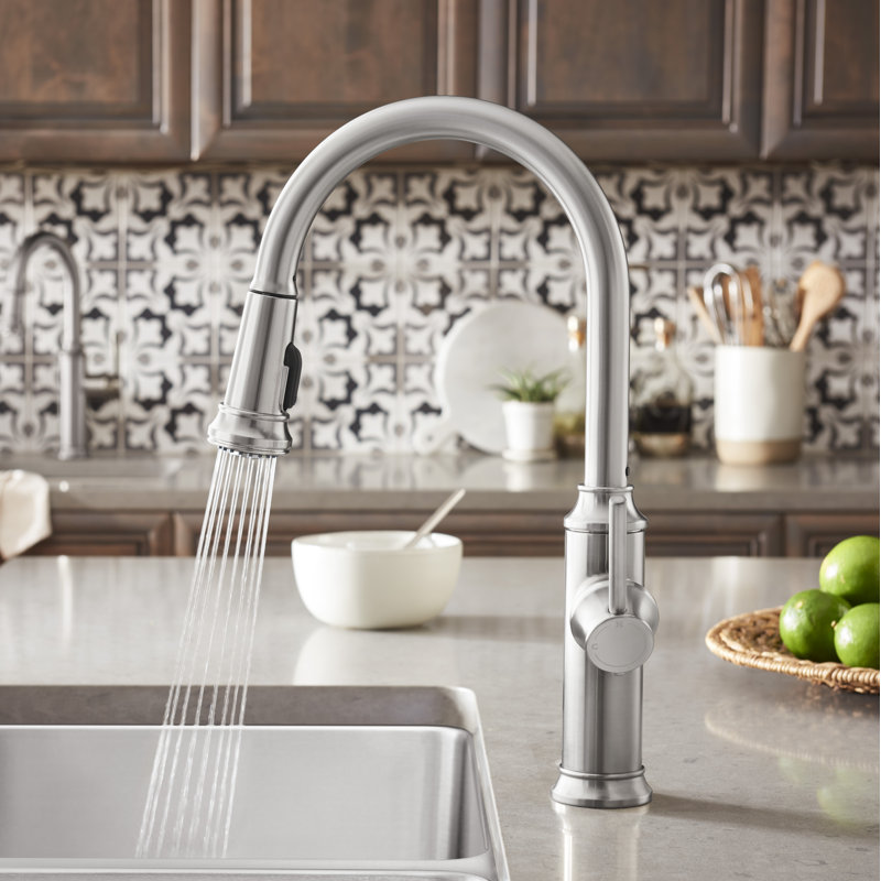 Empressa High Arc Pull-Down Dual-Spray Kitchen Faucet, Stainless Steel