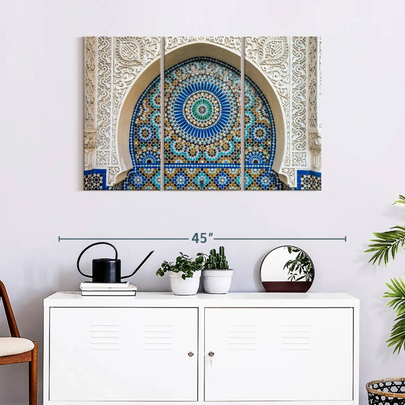 Ensemble de 3 carreaux marocains sur toile, H 38 po x l 24 po x P 1,25 po