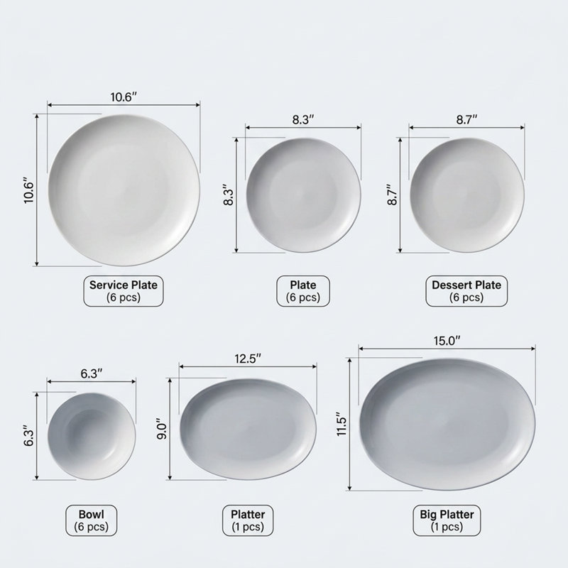 Service de vaisselle en porcelaine crème Modern Sculptural (service de 26 pièces pour 6 personnes)