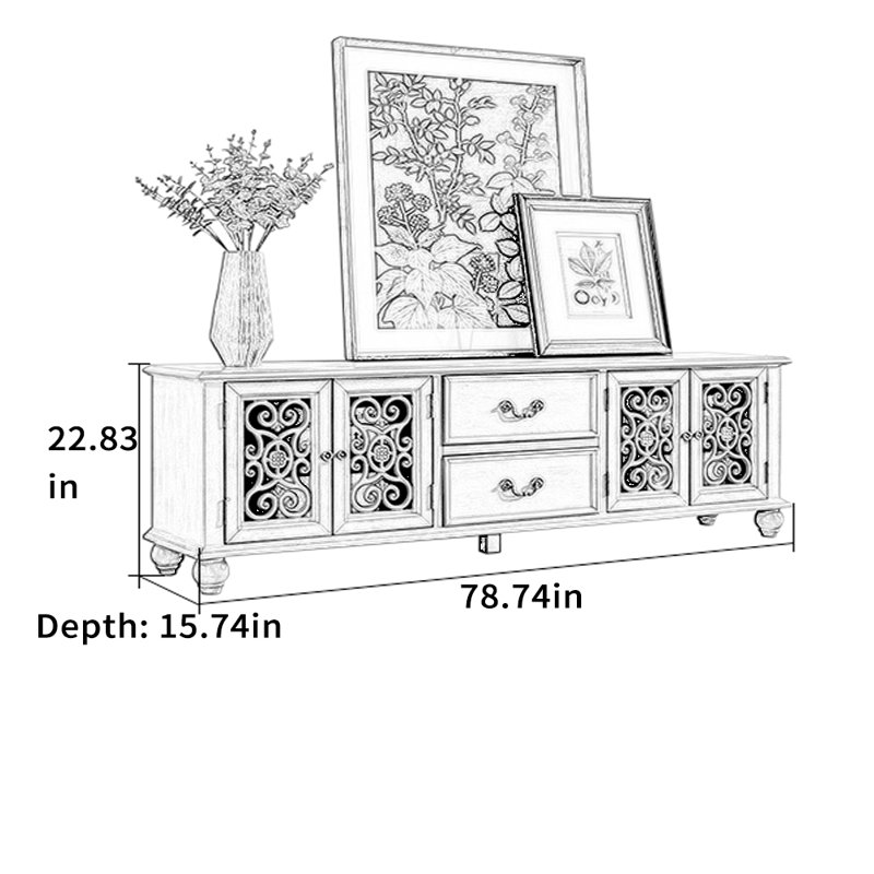 Mediterranean Style TV Stand, Brown, 78.74"