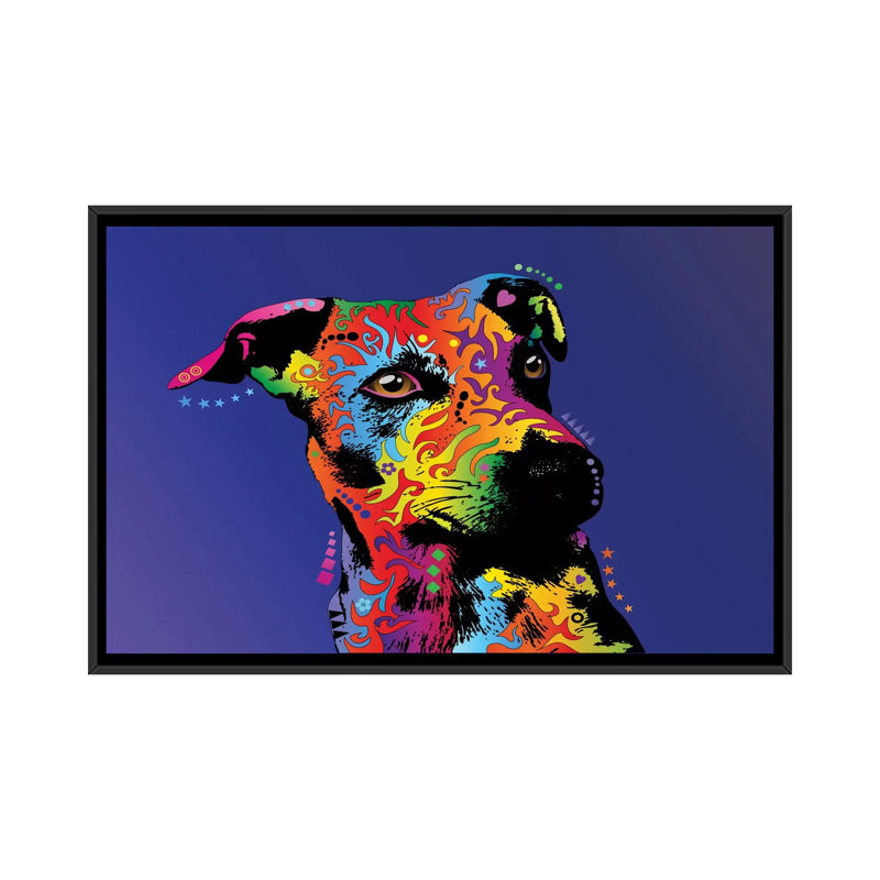 Jack arc-en-ciel terrier, impression sur toile tendue, H 18 po x l 26 po x P 1,5 po, Toile avec cadre noir, Pas de tapis