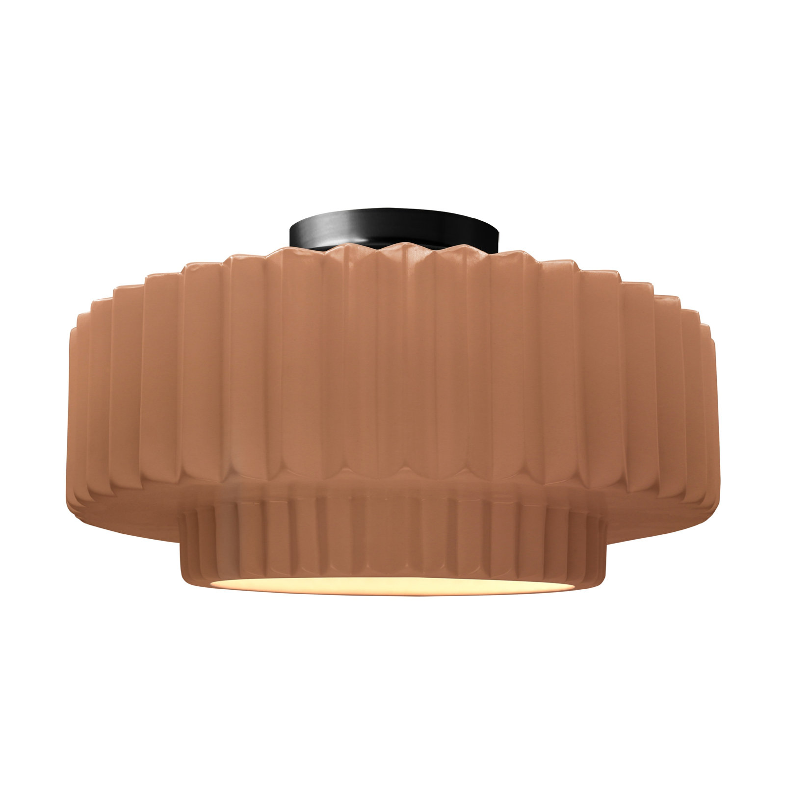 Single Light Ceramic LED Semi Flush Mount, 8" H x 16.5" W x 16.5" D, Adobe, Matte Black