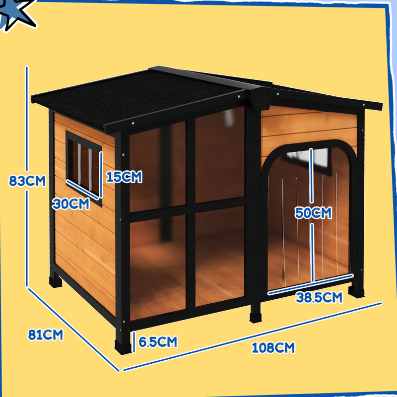 Grande niche pour chien jaune en bois, avec toit ouvrable et - caractéristique pour les grands chiens de maison d'extérieur et d'intérieur